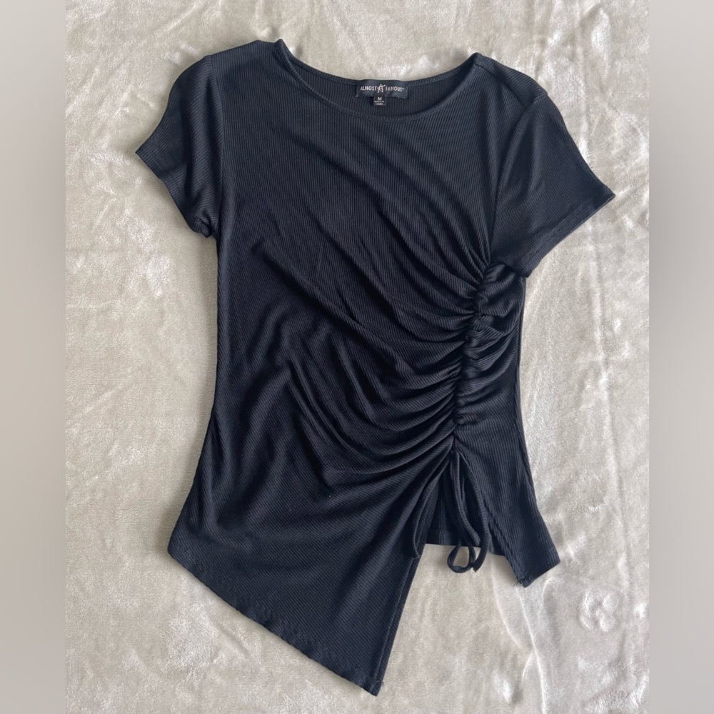 Almost Famous Black Gathered Short Sleeve Top